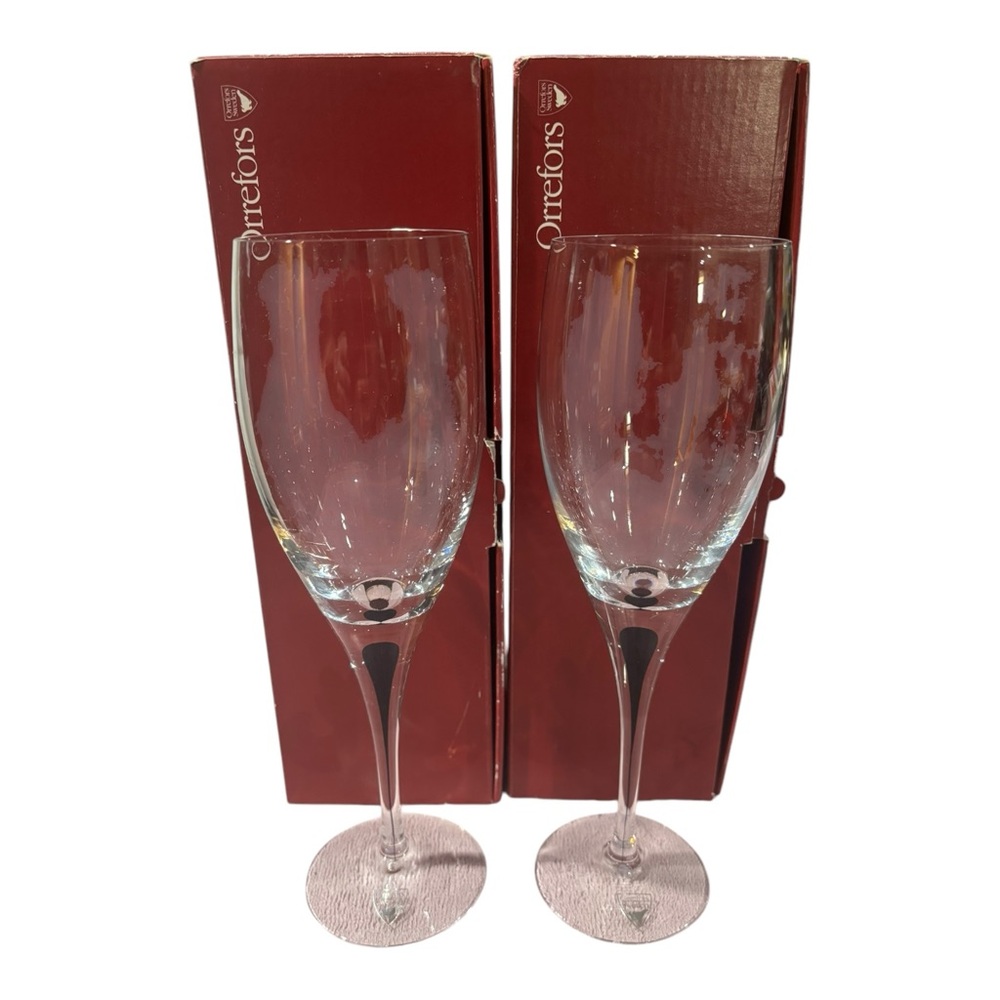 Set of 2 Orrefors Sweden INTERMEZZO BLACK Crystal 9 1/4” Oversized Goblet